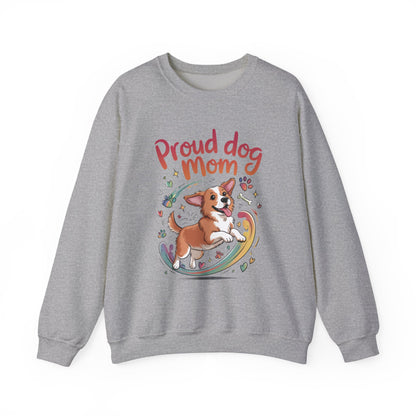 Proud Dog Mom Crewneck Sweatshirt, Pet Lover Gift, Dog Mom Apparel, Animal Lover Clothing, Gift for Dog Moms, Puppy Paw Rainbow Print