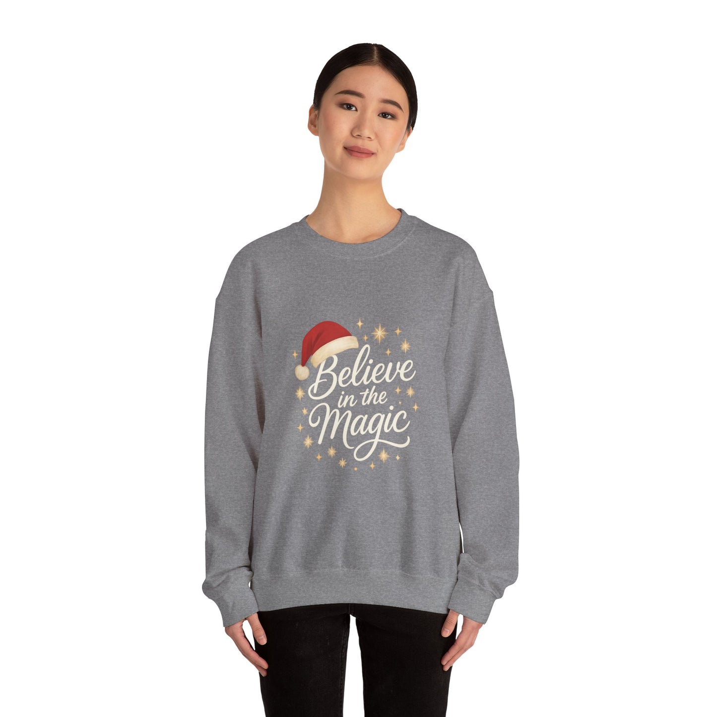 Believe in the Magic Women's Christmas Shirt, Santa Hat Holiday Cozy Sweatshirt, Women's Heavy Blend™ Crewneck Sweatshirt