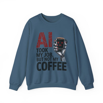 AI Coffee Sweatshirt, Funny Robot Humor Pullover, Geek Sarcastic Job Joke Top, Women's Heavy Blend™ Crewneck Sweatshirt