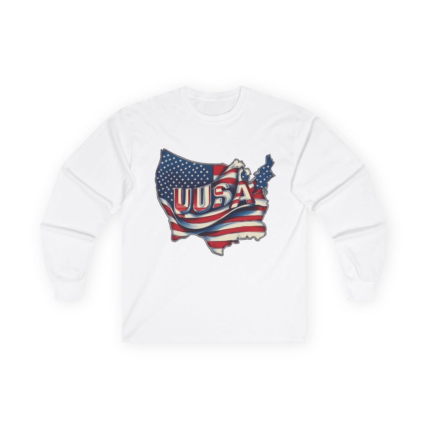 Patriotic Long Sleeve Tee, USA Flag Design, Unisex Cotton Shirt, Perfect for Independence Day, Gifts for Americans, Casual Wear