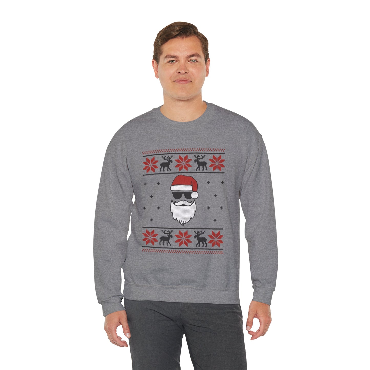 Cool Santa Men's Sweatshirt, Funny Knit Look Pullover, Retro Christmas Sweater Style