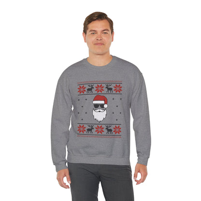 Cool Santa Men's Sweatshirt, Funny Knit Look Pullover, Retro Christmas Sweater Style