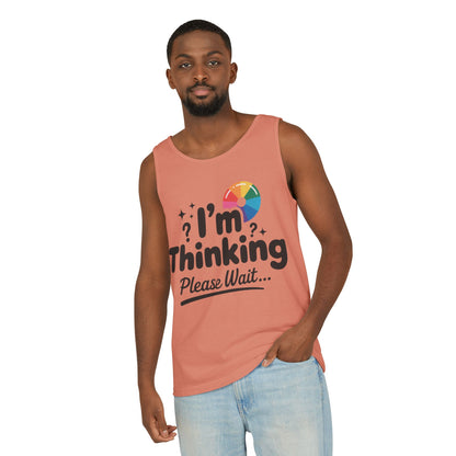 Funny - Im Thinking Please Wait - Mens Tank Top, Cute Geeky Gift for Introverts, Programmers, Designers, Fun Humor Shirt, Gift for Adults