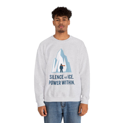 Men's Heavy Blend™ Crewneck Sweatshirt, Silence of Ice Power Within Sweatshirt, Nordic Iceberg Minimalist Pullover