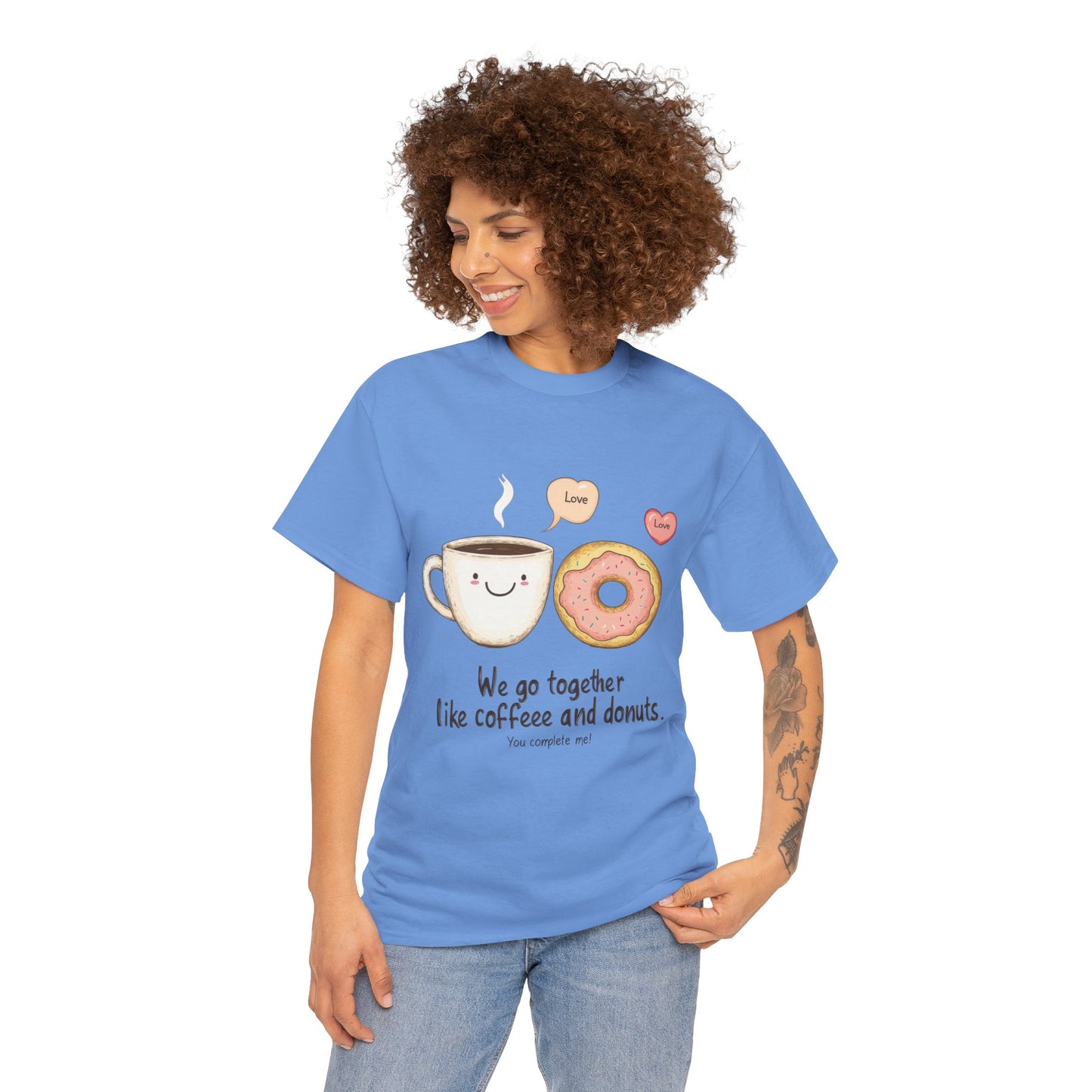 Cute Coffee and Donut Love T-Shirt, Funny Couple Quote, Kawaii Breakfast Graphic Shirt, Gift for Coffee Lovers, Gift for Valentine's Day
