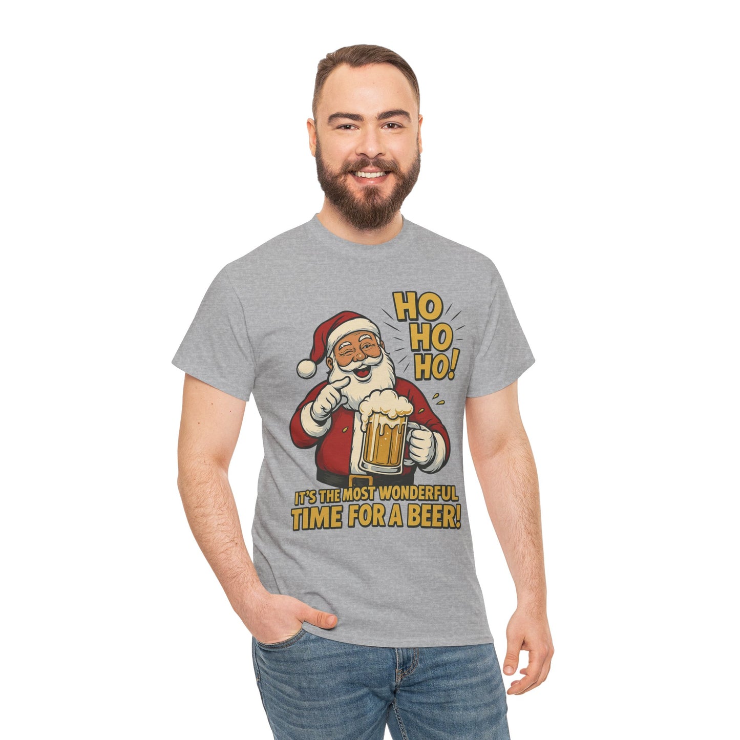 Funny Santa Beer Christmas T-Shirt, Men's Holiday Party Tee