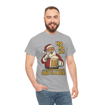 Funny Santa Beer Christmas T-Shirt, Men's Holiday Party Tee