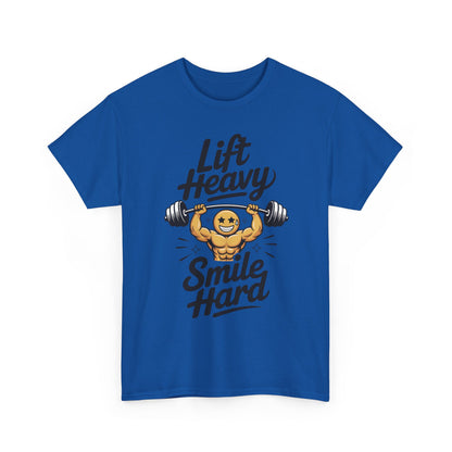 Mens Lift Heavy Smile Hard T-Shirt, Funny Gym Workout Graphic Tee, Mens Gym Tshirt