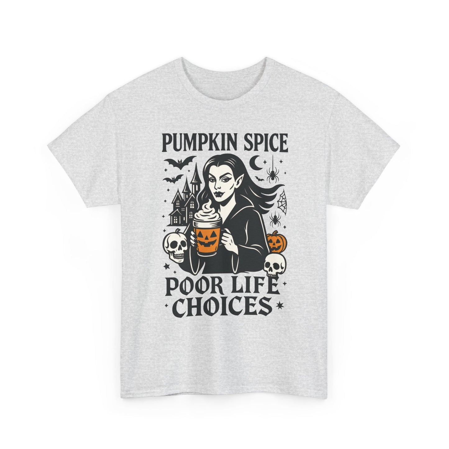Pumpkin Spice Poor Life Choices Women's T-Shirt, Funny Vampire Coffee Halloween Graphic Tee