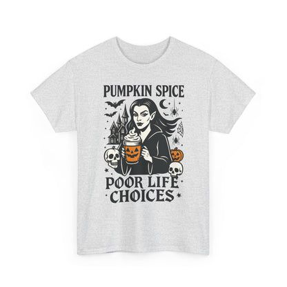 Pumpkin Spice Poor Life Choices Women's T-Shirt, Funny Vampire Coffee Halloween Graphic Tee