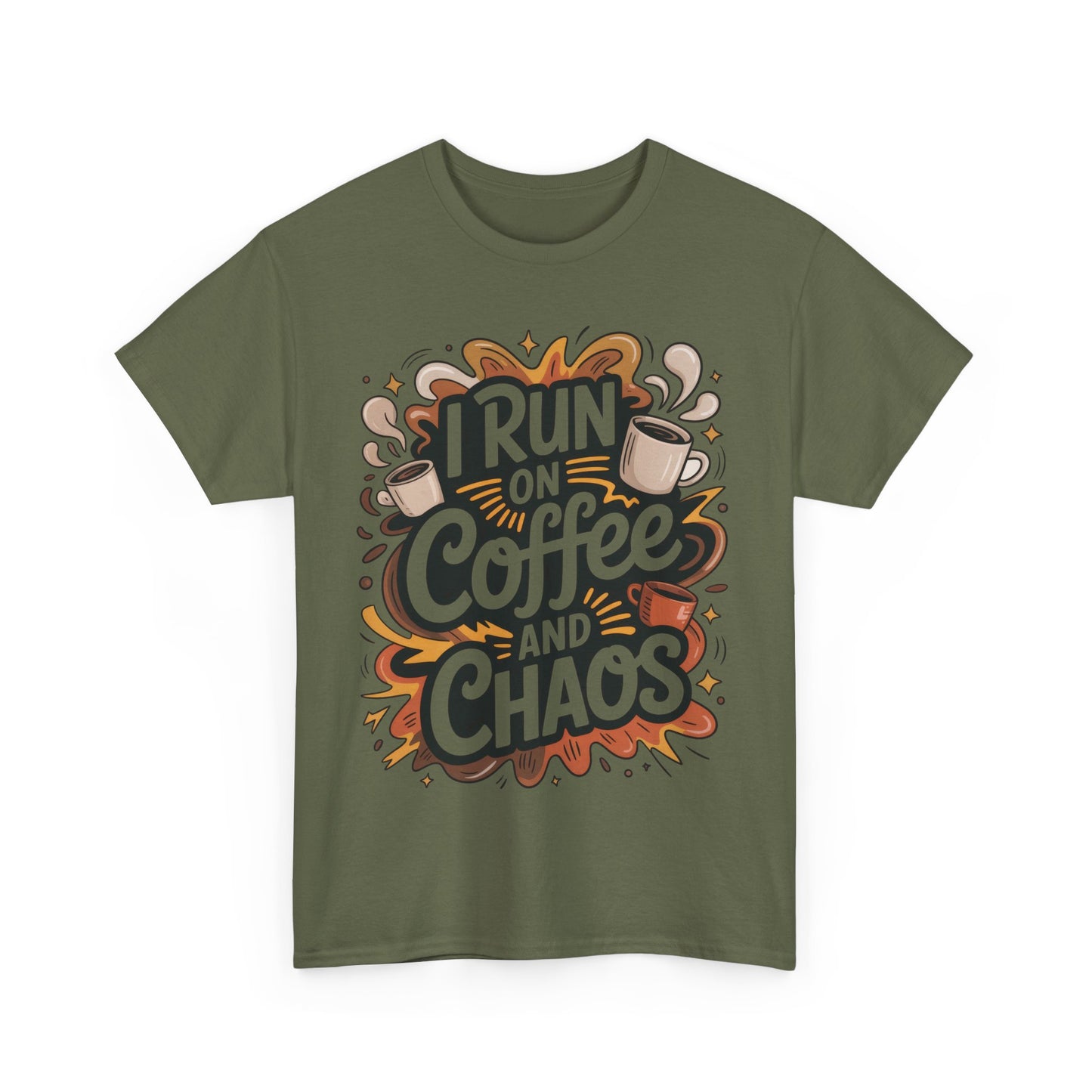 Funny Mens Coffee T-Shirt, I Run on Coffee and Chaos, Caffeinated Chaos Tee for Him, Perfect for Coffee Lovers, , Humor Tee