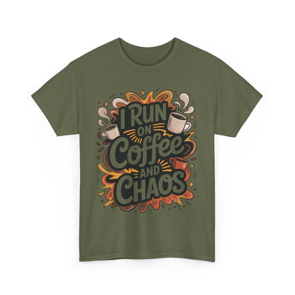 Funny Mens Coffee T-Shirt, I Run on Coffee and Chaos, Caffeinated Chaos Tee for Him, Perfect for Coffee Lovers, , Humor Tee