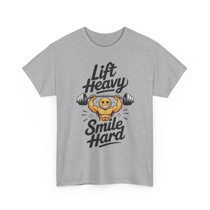Mens Lift Heavy Smile Hard T-Shirt, Funny Gym Workout Graphic Tee, Mens Gym Tshirt