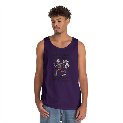 Skeleton Runner Tank for Men, Undead Jogging Club Tee, Halloween T-Shirt, Gift for Runners, Anxiety Humor Gift,  Funny Graphic Tank Top