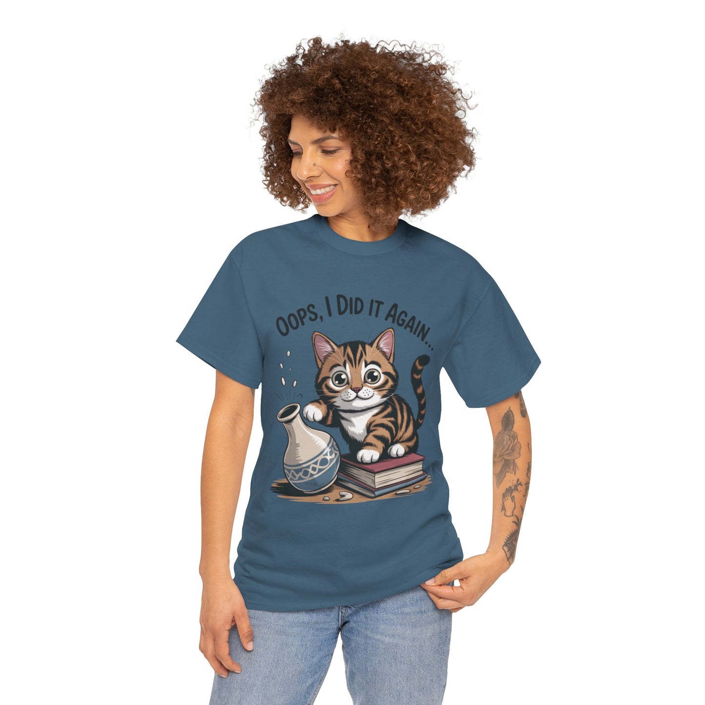 Playful Cat Women's Tee, Funny Oops I Did It Again Design, Cat Lover Gift, Casual Wear, Birthday Gift, Pet Lover Tee, Women's Gift