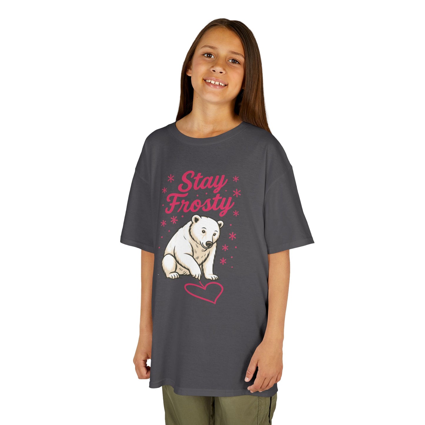 Kids Heavy Cotton™ Tee, Kids Stay Frosty Polar Bear T-Shirt, Cute Winter Graphic Tee for Children