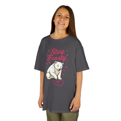 Kids Heavy Cotton™ Tee, Kids Stay Frosty Polar Bear T-Shirt, Cute Winter Graphic Tee for Children