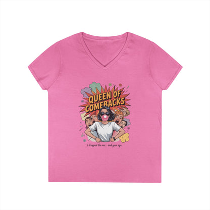 Queen of Comebacks V-Neck T-Shirt, Funny Graphic Tee, Gift for Friends, Humor Apparel, Casual Wear, Comedic Shirt
