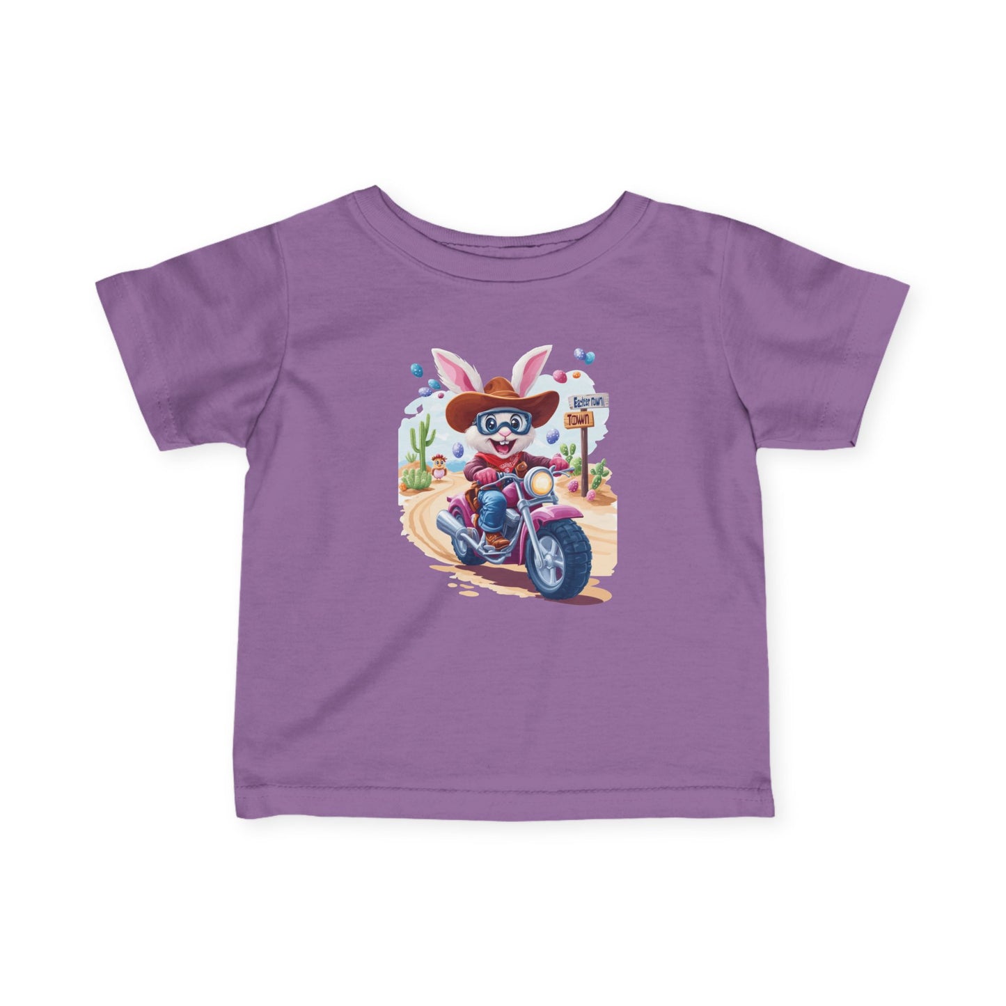 Biker Bunny Baby Tee - Cute Easter Rabbit on Motorcycle Shirt for Infants, Funny Spring Outfit, Gift for 6-24 Month Old Babies