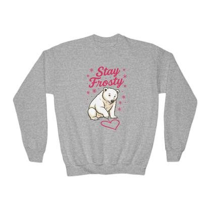 Youth Crewneck Sweatshirt, Kids Stay Frosty Polar Bear Sweatshirt, Cute Winter Animal Pullover for Children