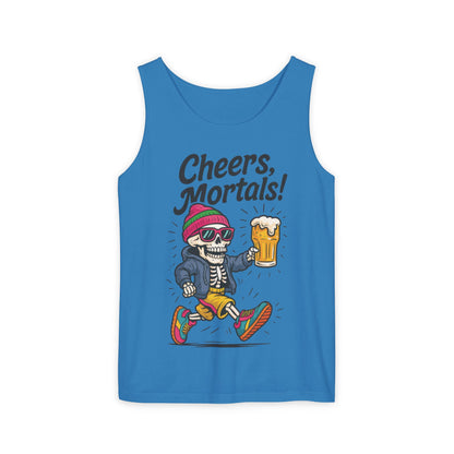 Cheers Mortals! Mens Tank Top, Funny Skeleton Beer Graphic Tee, Drinking Humor Shirt, Party Gift for Him, Halloween Tank,  Beer Lovers Gift