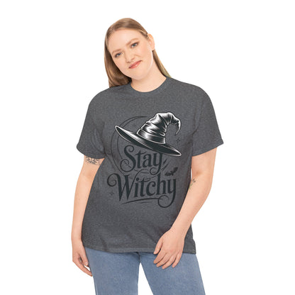 Stay Witchy Gothic Moon Witch Hat Women's T-Shirt, Minimalist Halloween Witchy Graphic Tee
