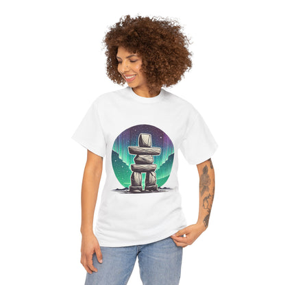 Aurora Stone Inukshuk Tee, Northern Lights Inukshuk T-Shirt,  Arctic Stone Stack Aurora Graphic Tee, Canada Inuit Symbol Shirt