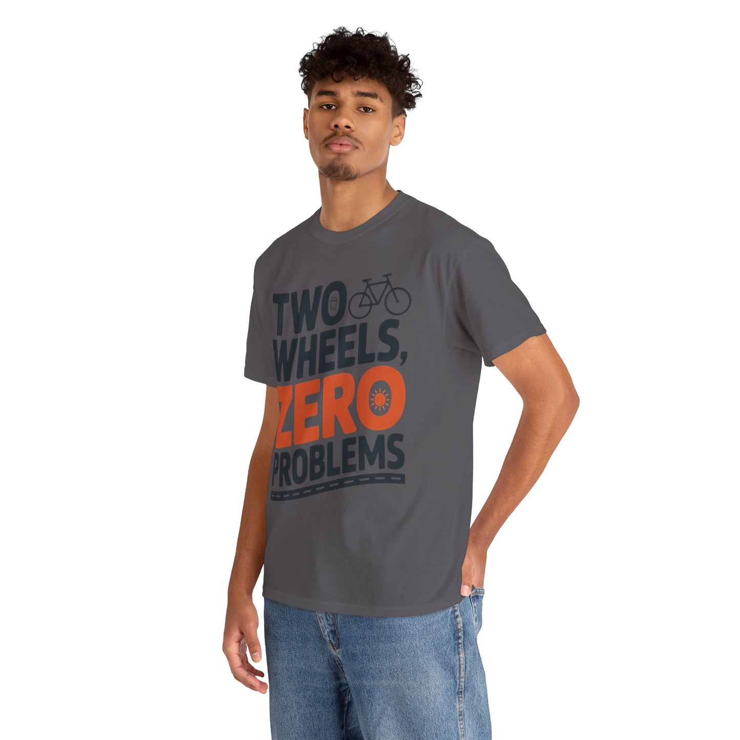 Two Wheels Zero Problems Mens Graphic Biker T-Shirt, Bike Humor Tee, Biker Gift