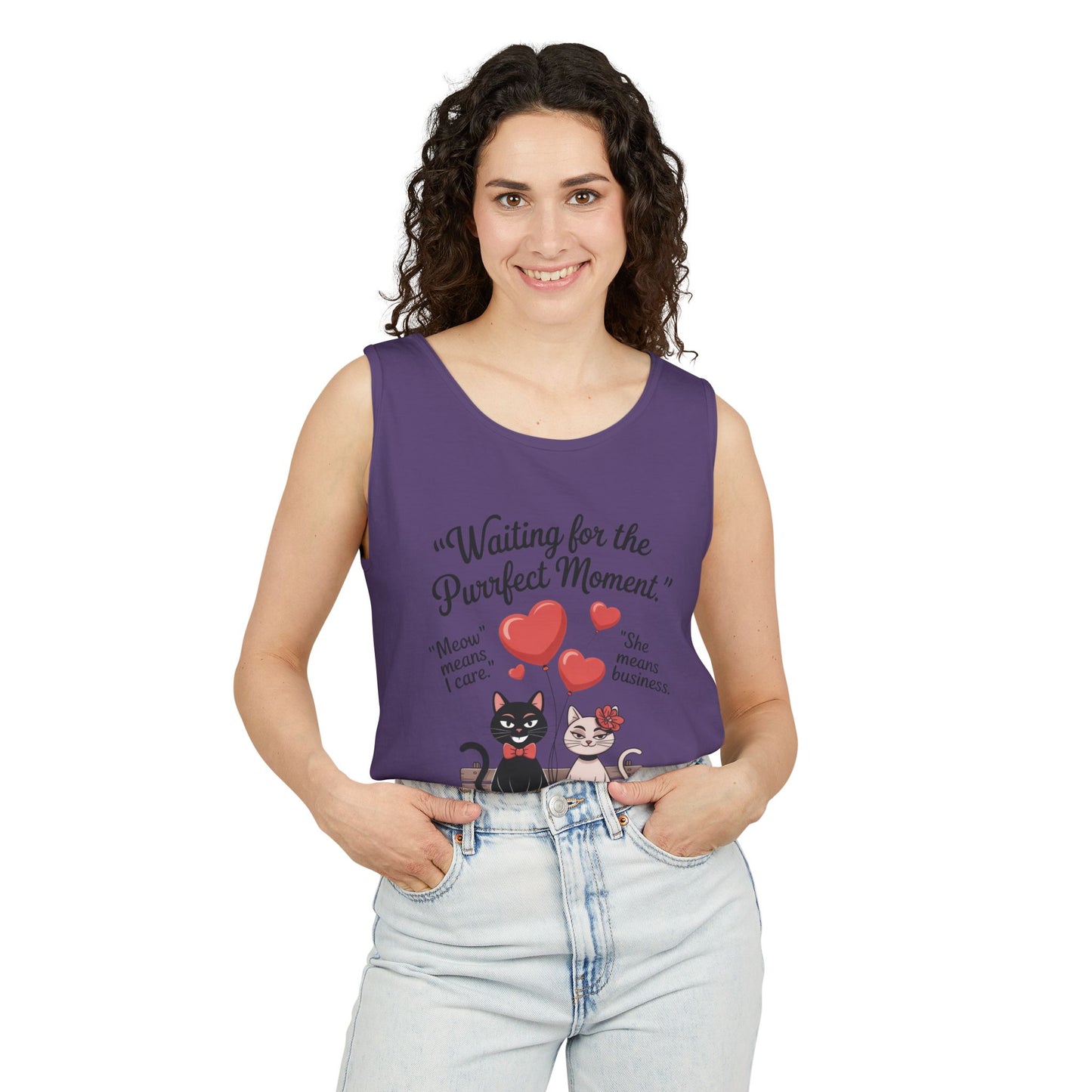 Cute Cat Lovers Tank, Womens Heavy Cotton Tank Top for Pet Owners, Funny Cat Tee, Gift for Cat Lovers, Casual T-Shirt, Animal Art Tee