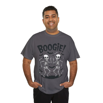 BOOGIE! Dancing Skeleton Halloween Mens's T-Shirt, Funny Spooky Graphic Tee for Men, Men'sHeavy Cotton Tee