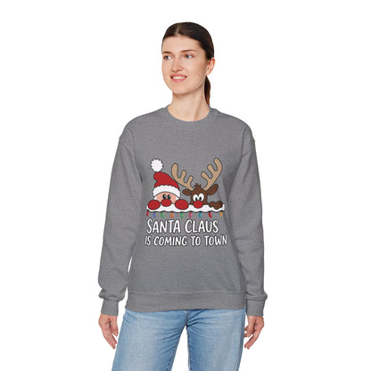 Santa Claus Is Coming to Town Women's Christmas Sweatshirt, Cute Santa - Reindeer Holiday Jumper