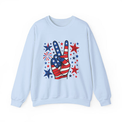 Patriotic Peace Crewneck Sweatshirt - Unisex Heavy Blend, 4th of July Clothing, Peace Sign Design, Casual Wear, Gift for Him/Her