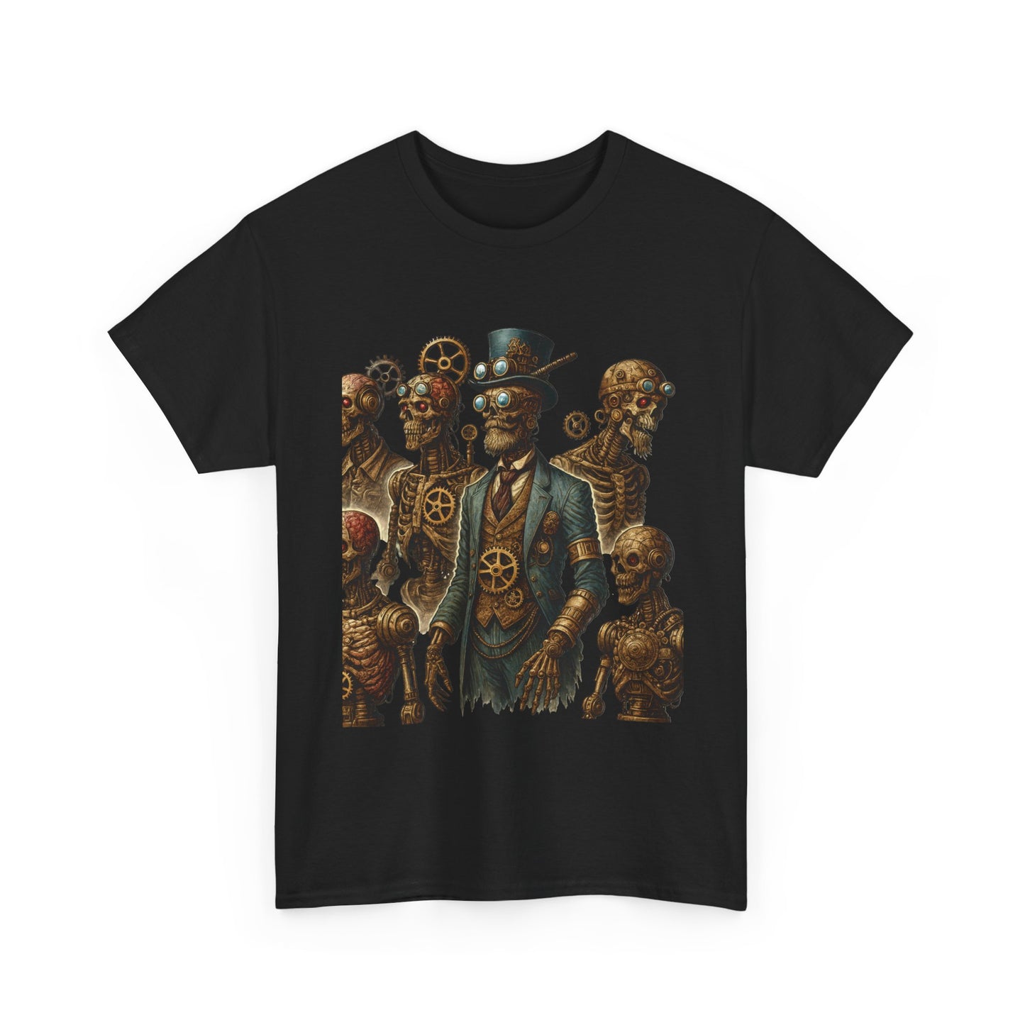 Steampunk Skeleton Gentleman T-Shirt, Vintage Mechanical Robot Skull Design, Gothic Industrial Cyberpunk Tee for Men
