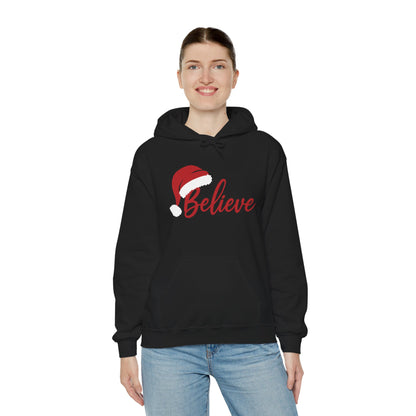 Believe Christmas Women's Hoodie, Minimal Santa Hat Holiday Sweatshirt for Women