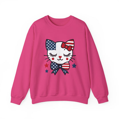 Cute Cat American Flag Sweatshirt, Women's Crewneck, Perfect for 4th of July, Women's Casual Wear, Cat Lovers Gifts