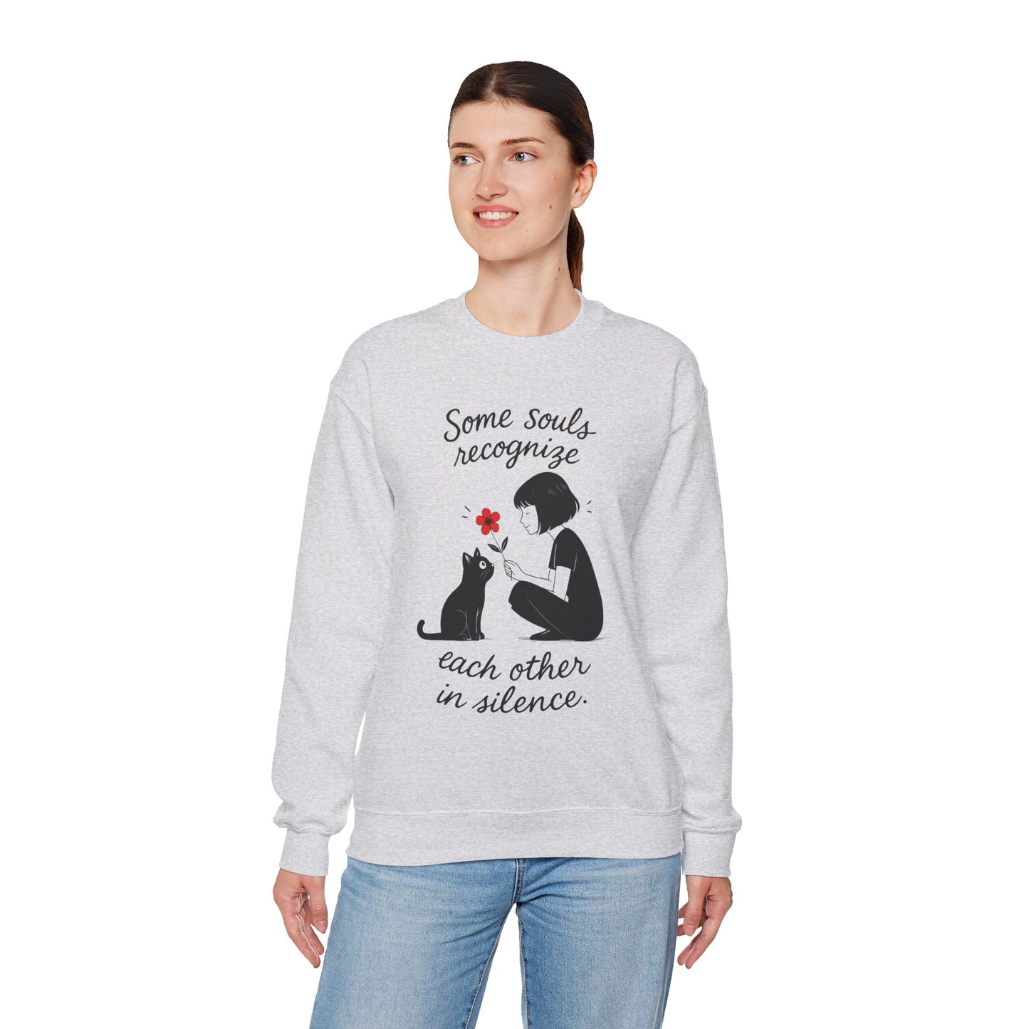 Soulful Cat and Human Crewneck Sweatshirt, Cozy Gift for Cat Lovers, Womens Sweatshirt, Animal Lover Apparel, Thoughtful Gift Idea