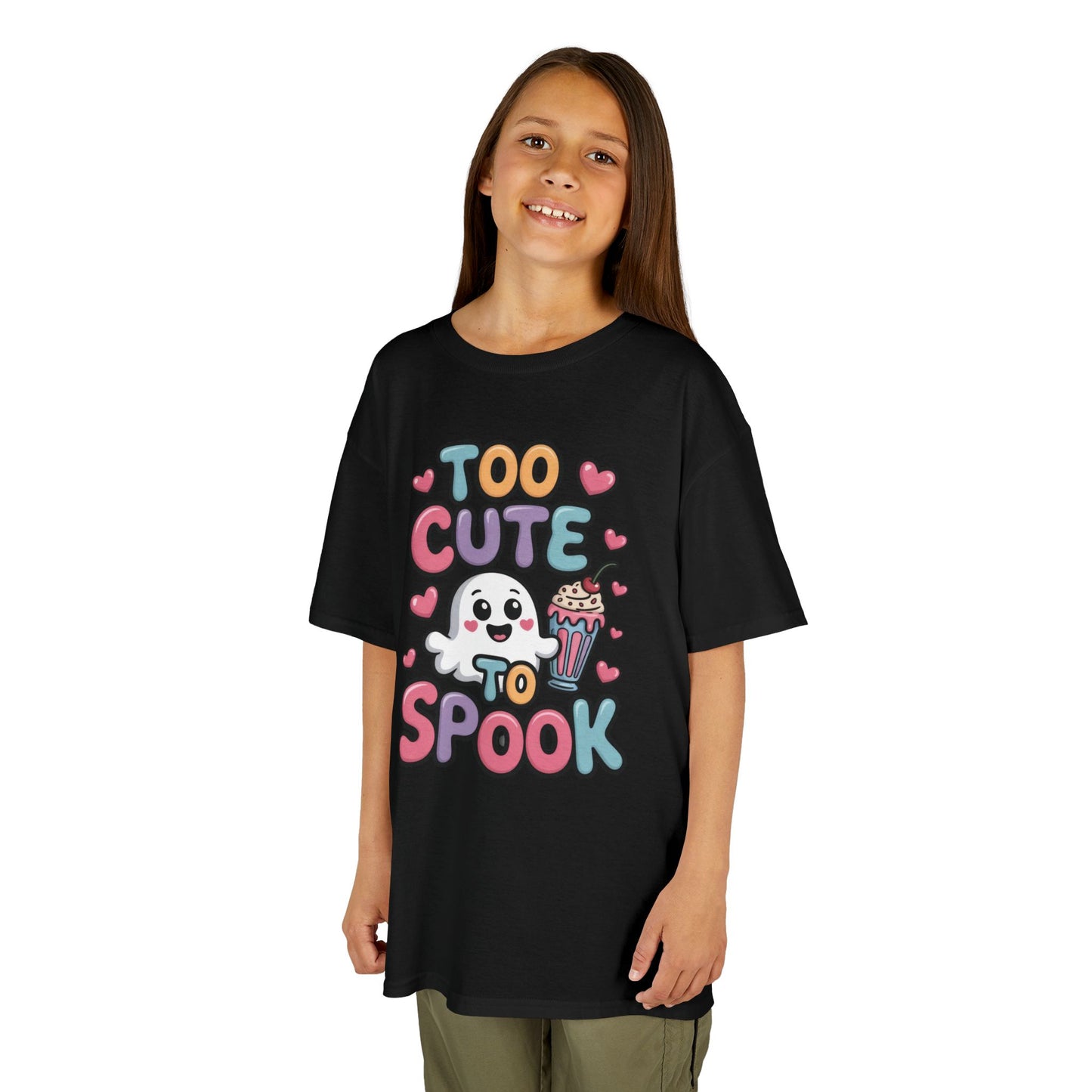 Kids Too Cute To Spook T-Shirt, Cute Ghost Milkshake Shirt, Kawaii Halloween Tee for Boys & Girls