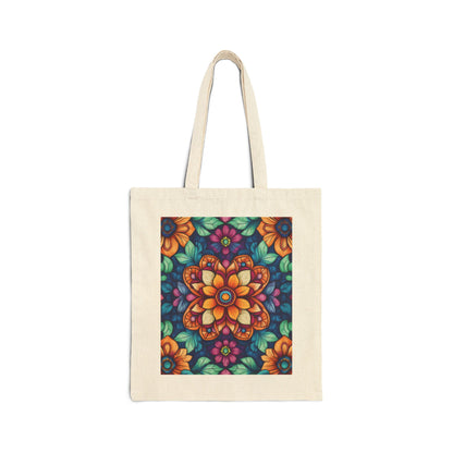 Vibrant Floral Cotton Canvas Tote Bag, Eco-Friendly Grocery Bag, Shopping Tote, Art Tote, Gift for Women