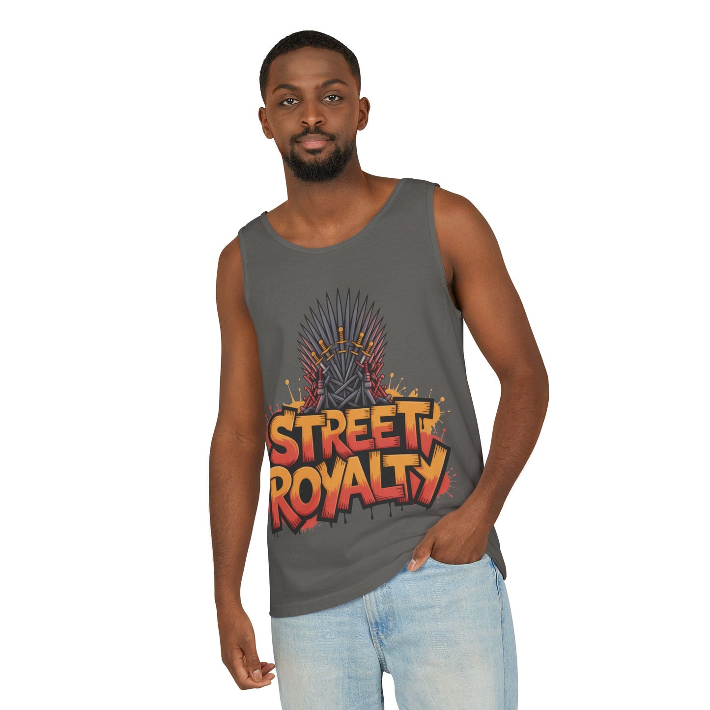 Street Royalty Men's Tank Top, Graffiti Crown Graphic Muscle Shirt, Urban Streetwear Sleeveless Skate Style