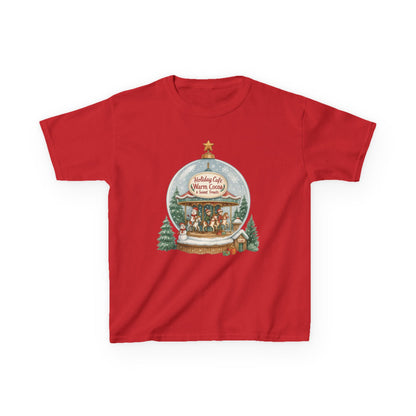 Youth Holiday Café Christmas T-Shirt, Warm Cocoa Carousel Kids Tee