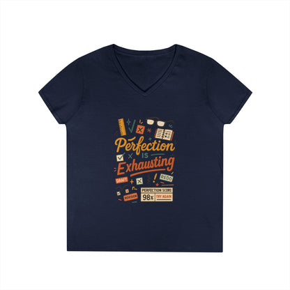 V-Neck T-Shirt "Perfection is Exhausting", Casual Tee for Perfectionists, Gift for Graduates, Motivational Apparel, Study Wear, Work from
