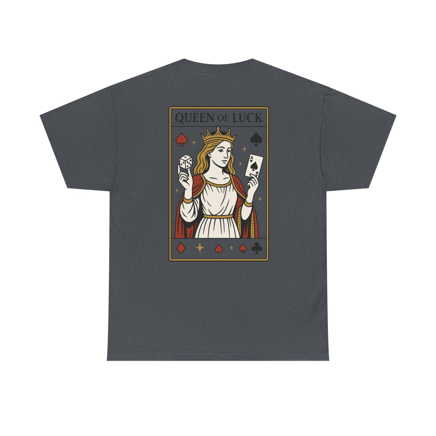 Queen of Luck Front & Back Print unisex T-Shirt, Roll the Dice Tee for Men, Vintage Gambling Shirt, Casino Gift, Poker Gift, Card Games Gift