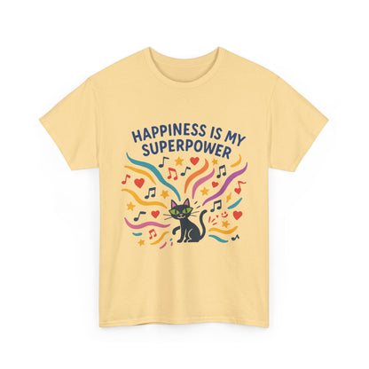 Happiness is My Superpower Tee - Fun Womens Cotton T-Shirt, Gift for Cat Lovers, Cute Pet Apparel, Everyday Wear, Positive Vibes
