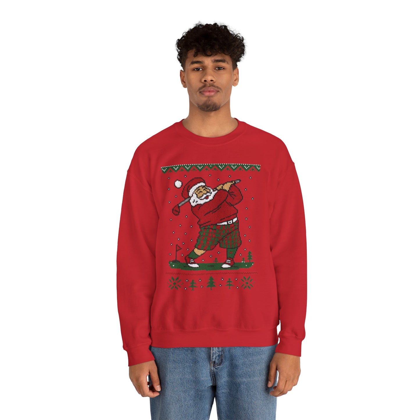 Golfing Santa Christmas Sweatshirt, Funny Golf Lover Holiday Jumper, Ugly Christmas Golf Sweater for Men