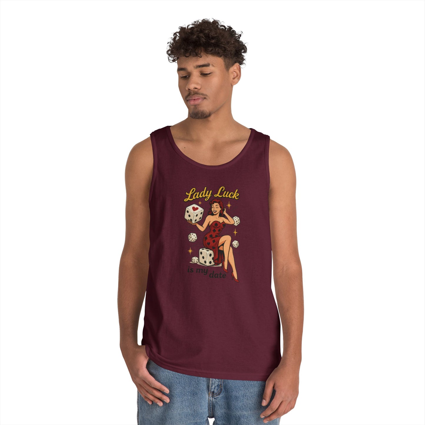 Lucky Me Tank Top, Retro Lady Luck Tee for Men, Gambling & Dice Themed Tee, Vintage Pin-Up Vegas Gift, Good Luck Gifts, for Luck Enthusiasts