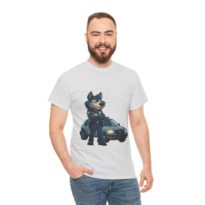 Cool Police Wolf Cartoon Shirt, Funny Cop Animal Graphic Tee,  Law Enforcement Gift T-Shirt, Tee for Dog Lovers, Gifts for Police Week