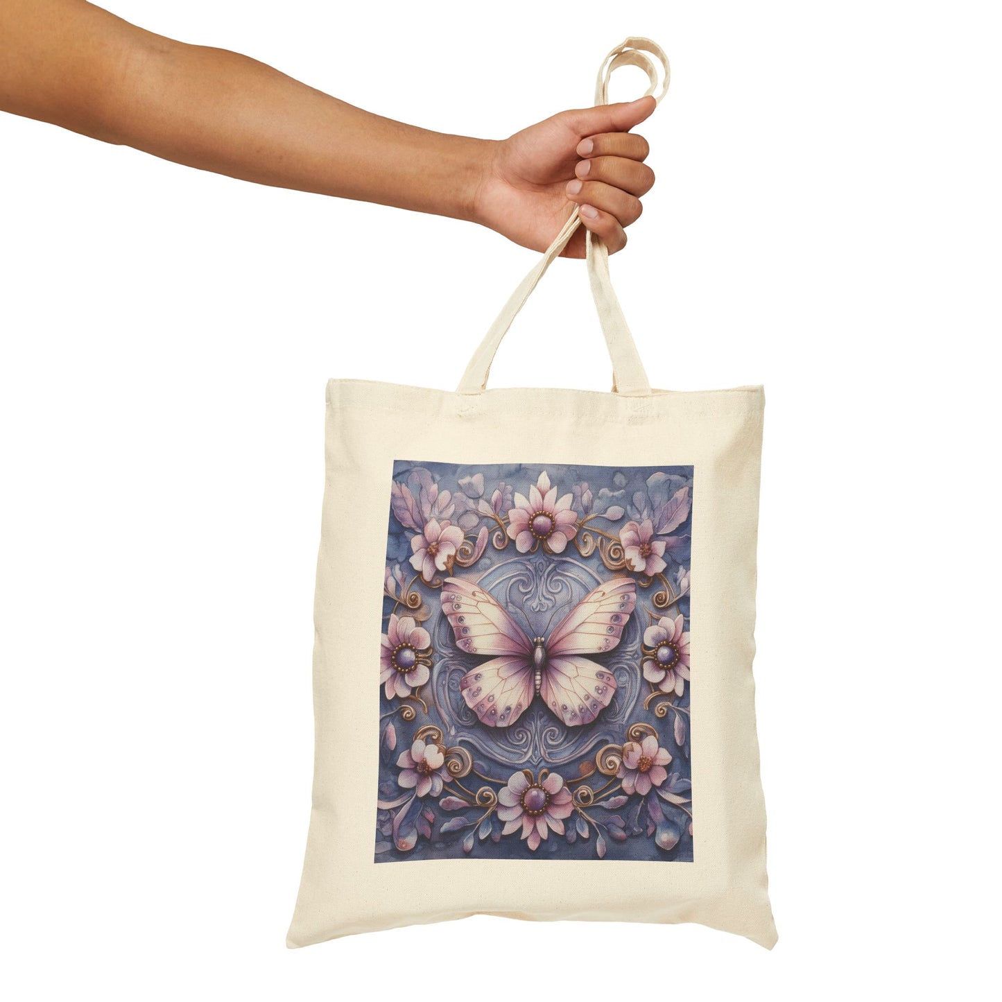 Butterfly Floral Cotton Canvas Tote Bag, Eco-Friendly Shopping, Gift for Her, Nature Lover, Reusable Bag, Boho Style