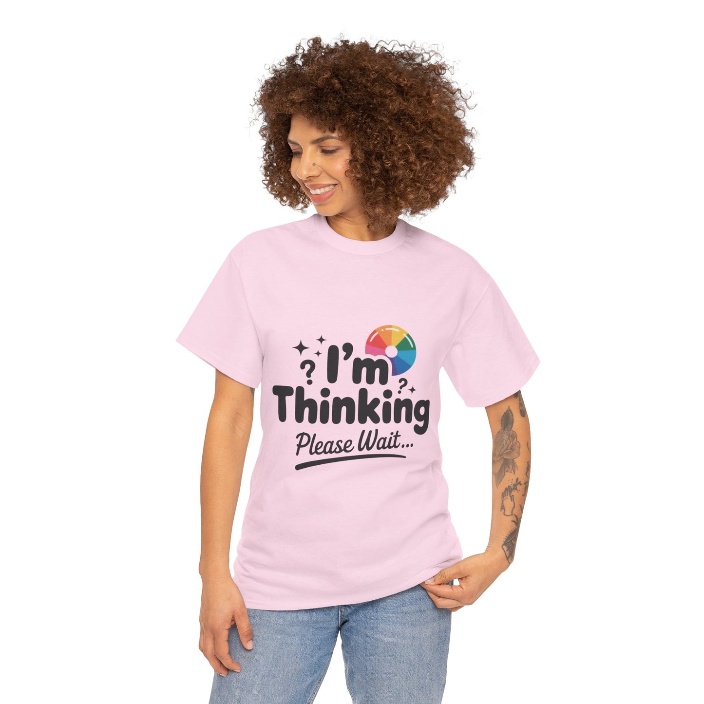 Funny - Im Thinking Please Wait - T-Shirt for Women, Cute Geeky Gift for Introverts, Programmers, Designers, Fun Humor Shirt