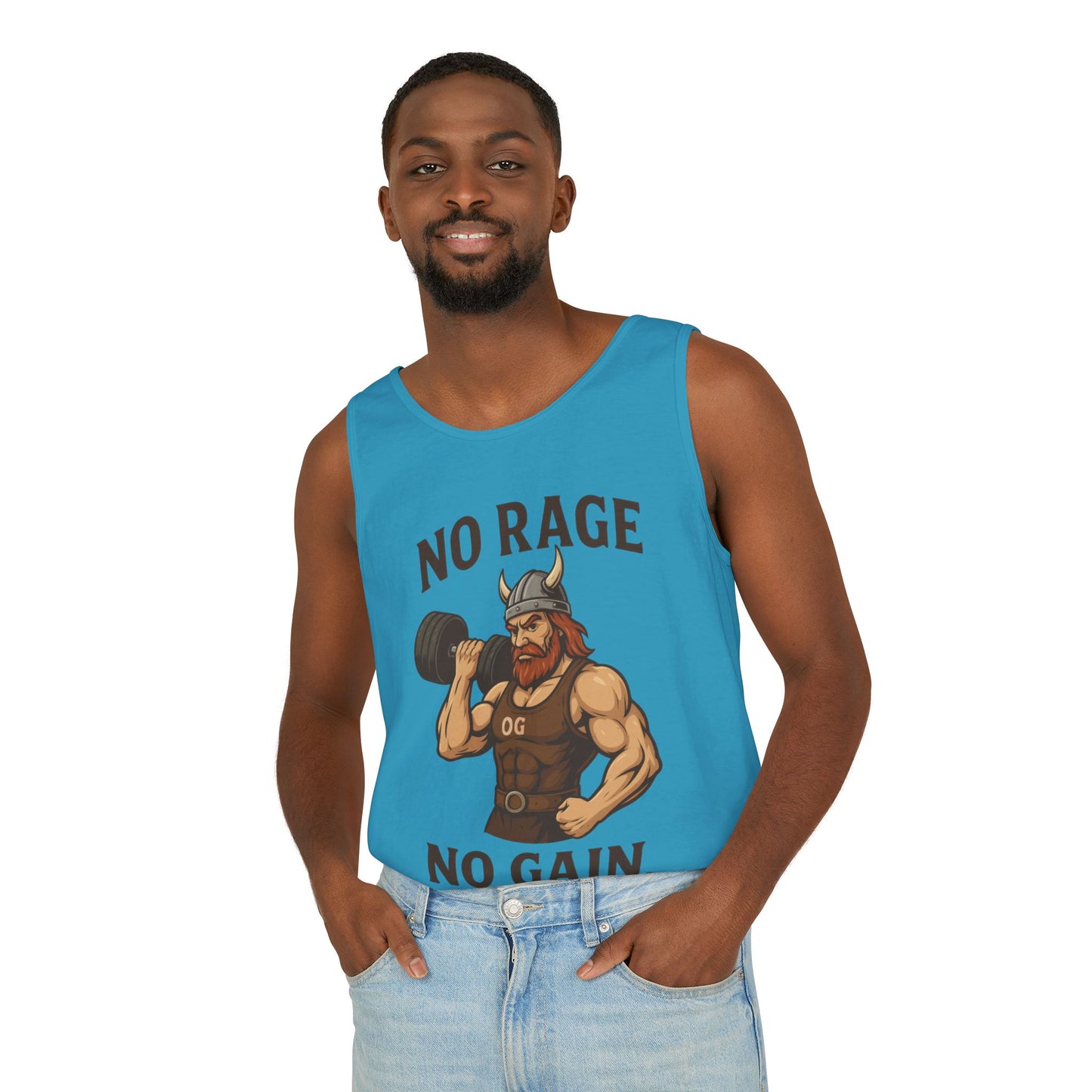 No Rage No Gain Viking Gym Tank Top, Funny Muscle Workout Tee, Barbarian Fitness Tank for Men, Gym Wear, Workout Gear, Casual Summer Outfit