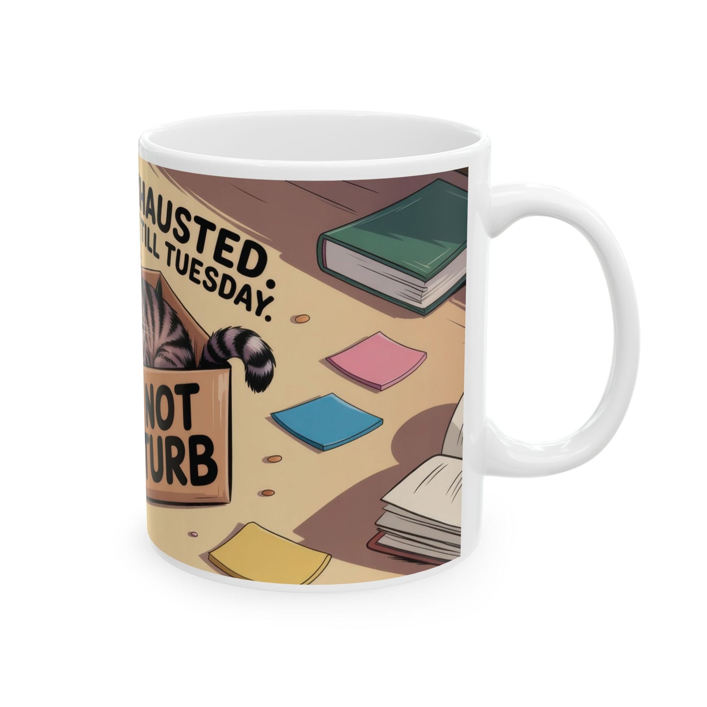 Funny Cat Mug, Socially Exhausted Do Not Disturb Coffee Cup, Introvert Gift Idea, Cozy Cat Lover Wraparound Mug, Lazy Weekend Humor